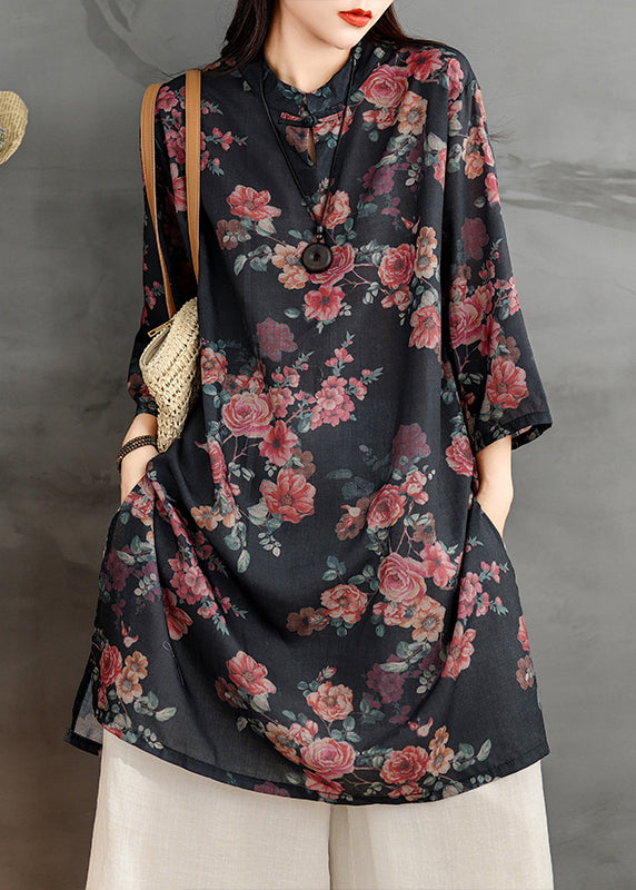Women's Linen Shirt Dress Breathable Black - OutfitLondon