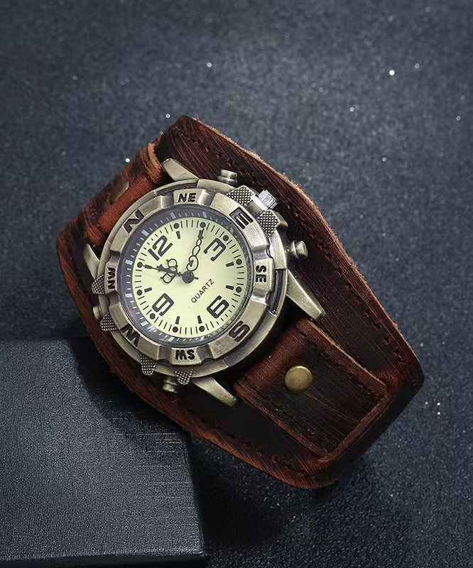 Red Leather Quartz Watch Waterproof Classic Style - OutfitLondon