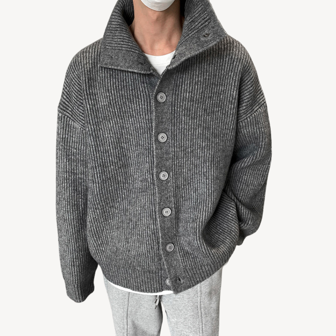 Textured Crew Neck Button Sweater for Men