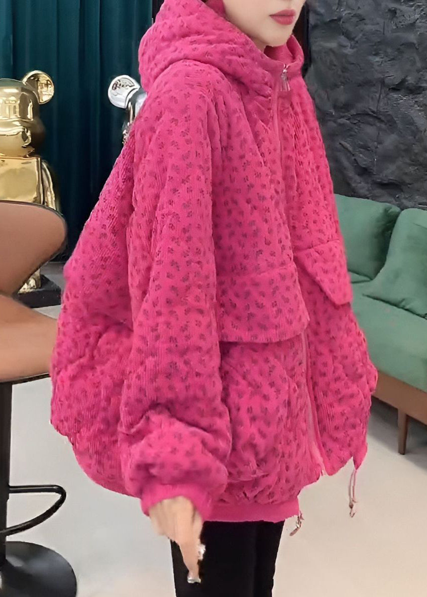 Women's Pink Hooded Parka Cotton Fill Drawstring Coat - OutfitLondon