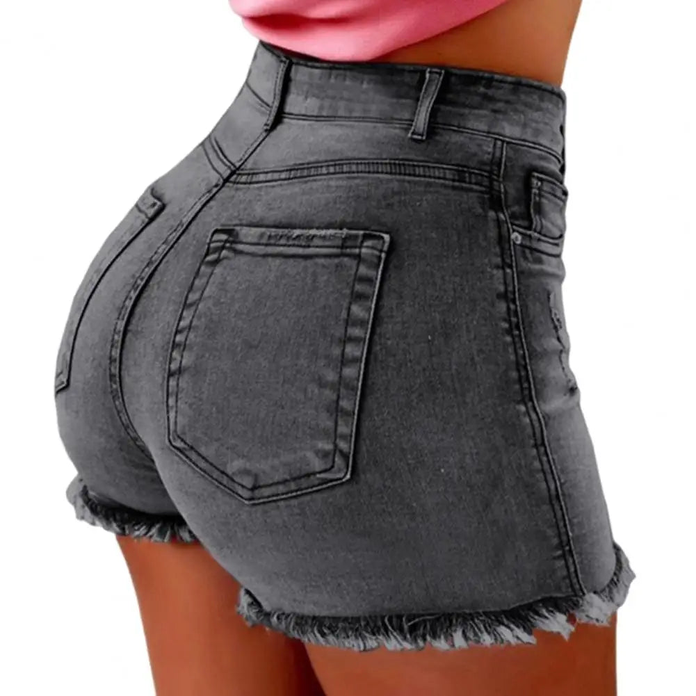 Ripped High Waisted Ladies Denim Shorts