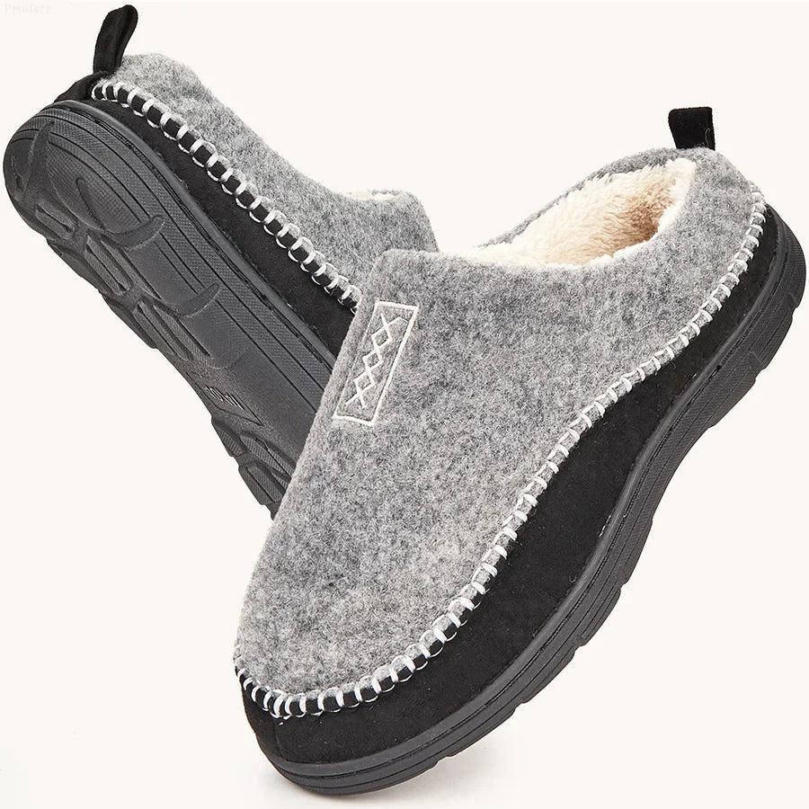 Warm Men's Cozy Fleece Slippers with Grip Sole