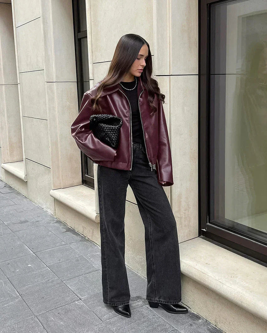 Ladies' Red Fall Bomber Jacket