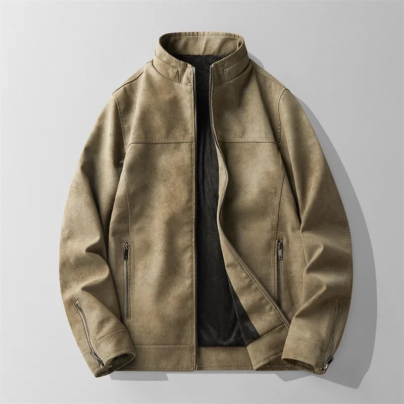 Men's Leather Jacket Matte Finish Fleece Lined