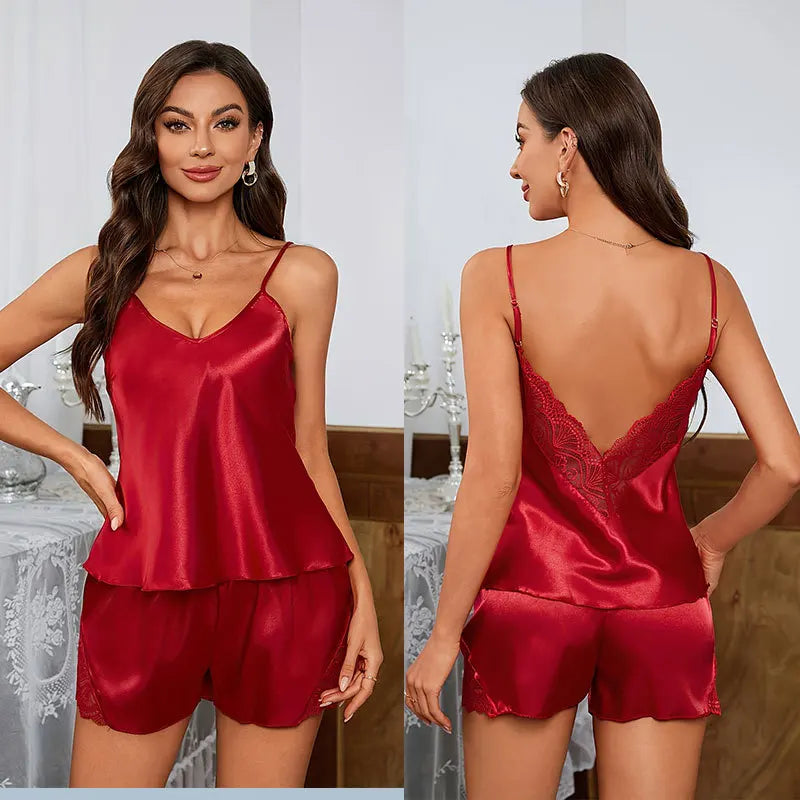 Luxurious Lace Trim Tank Top Shorts Set