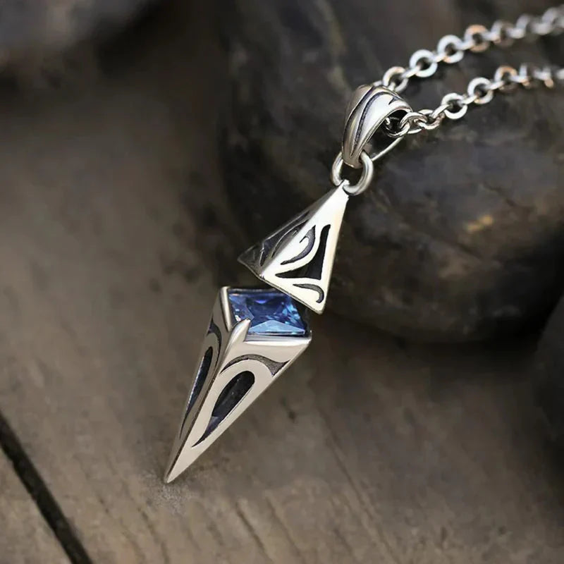 Men's Blue Stone Geometric Necklace Stainless Steel - OutfitLondon