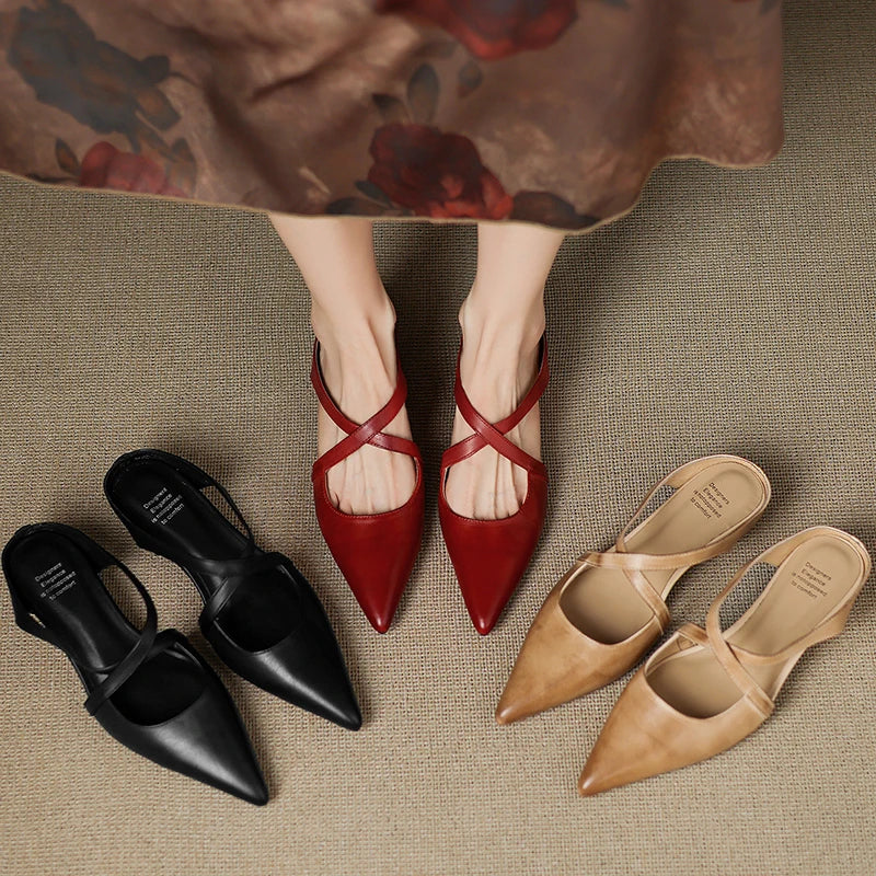 Real Leather Flat Mule Shoes
