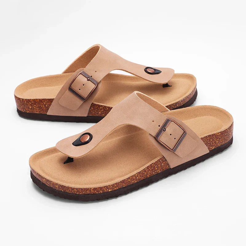 Soft Leather Womens Flat Sandals with Buckle Strap