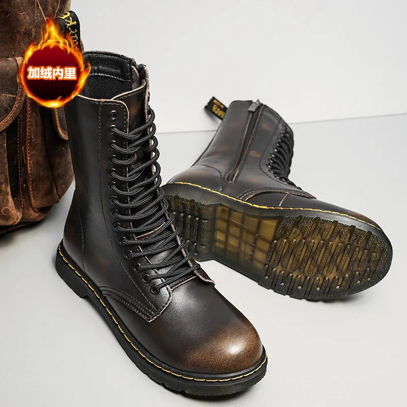 Thermal Waterproof Leather Tall Winter Boots UK