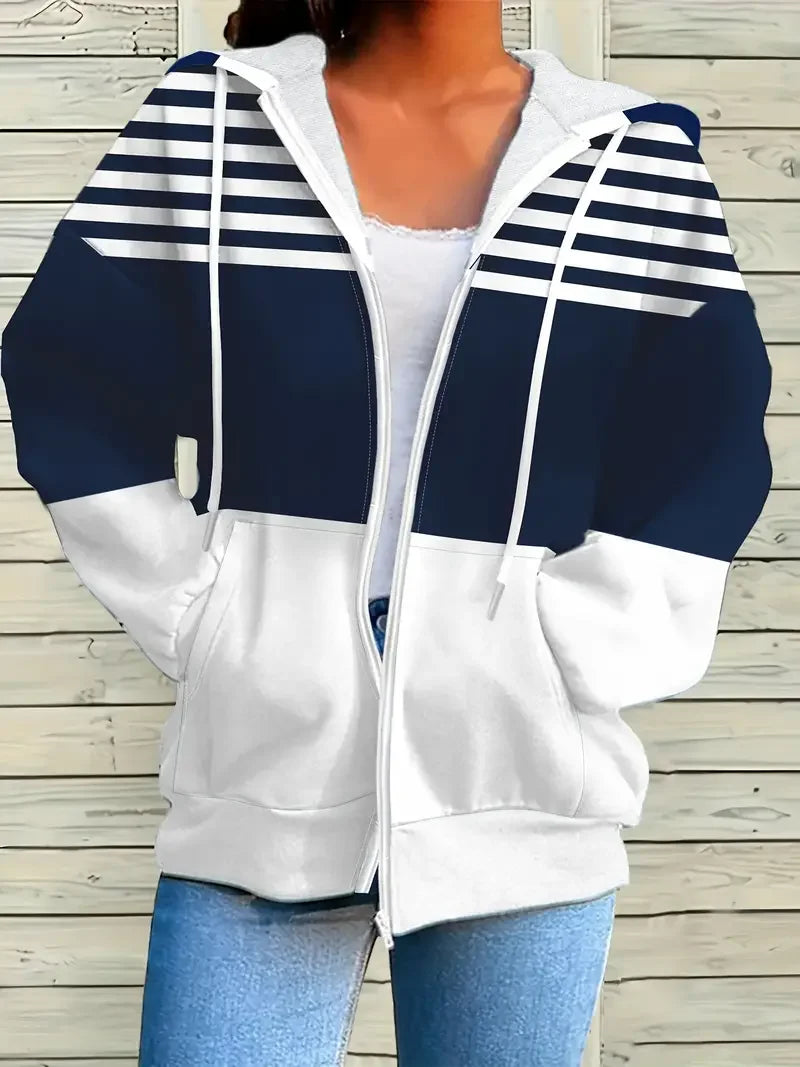 Warm Striped Women's Hooded Sweatshirt