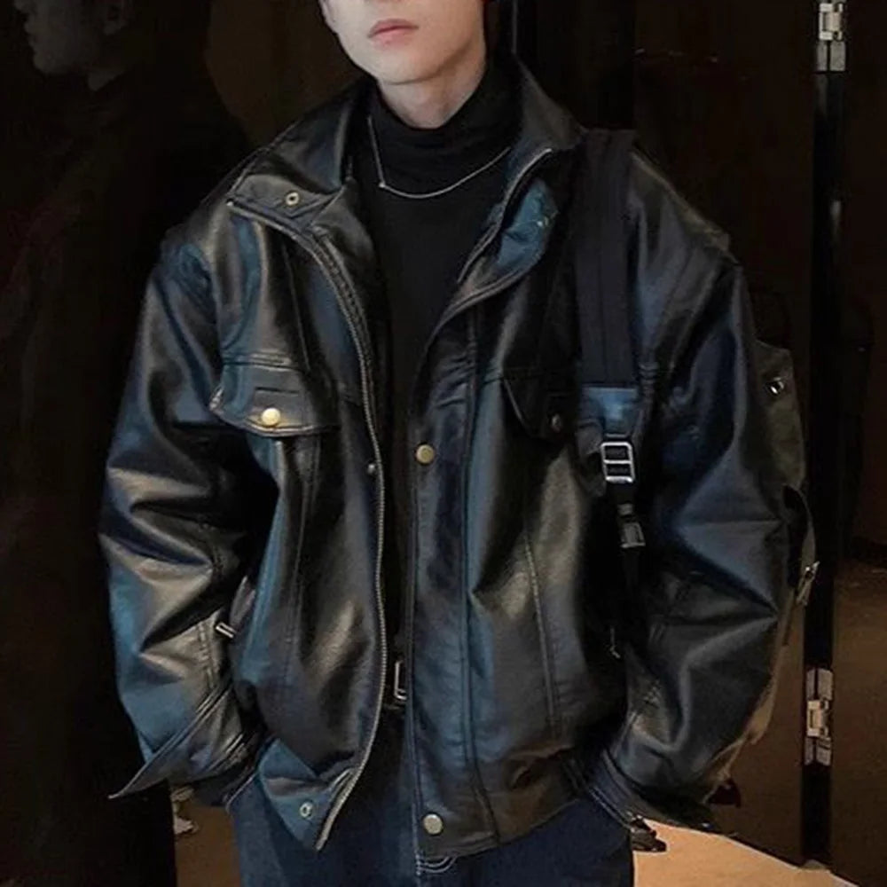 Classic Mens Black Leather Biker Jacket - OutfitLondon