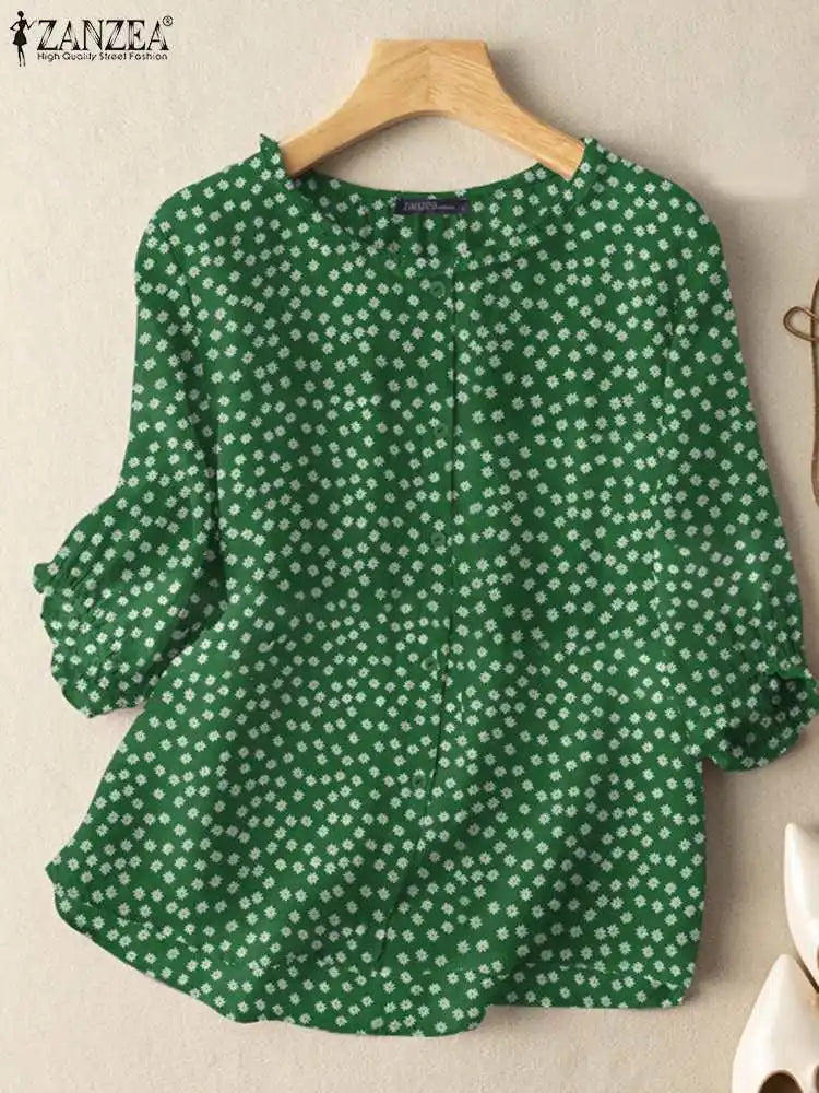 Ladies Feminine Floral Short Sleeve Shirt