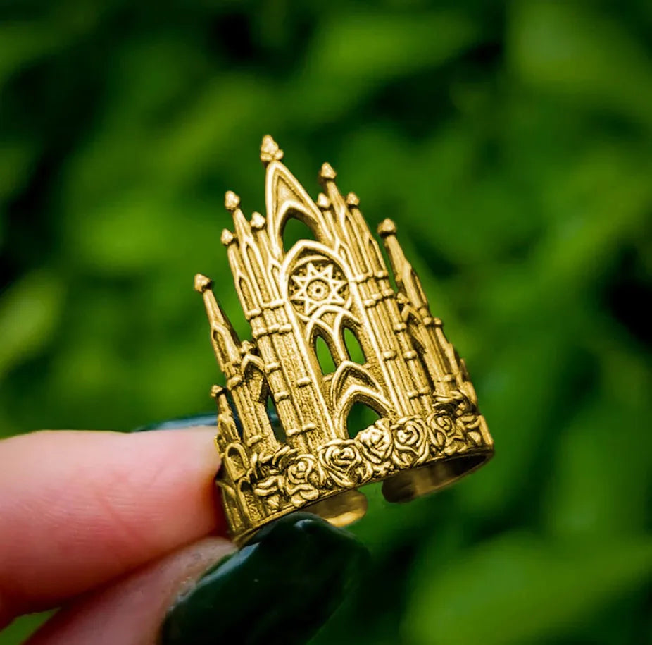 Gothic Cathedral Ring Stainless Steel Silver Tone