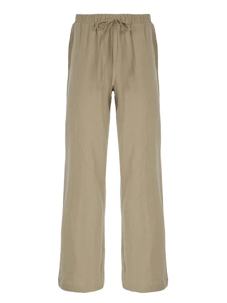 Relaxed Fit Linen Trousers with Pockets