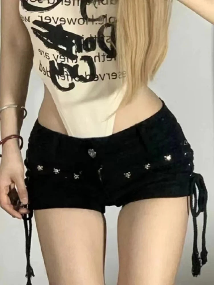 Fashionable Waist High Lace Up Skinny Shorts - OutfitLondon
