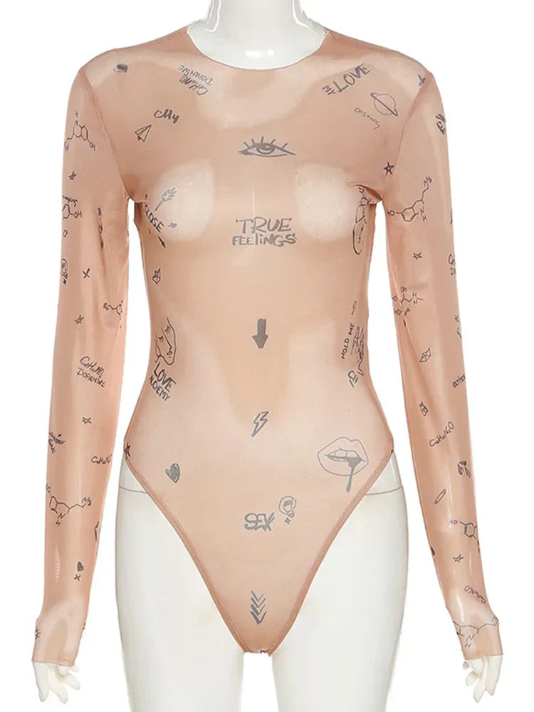 Trendy Mesh Panel Body Suit