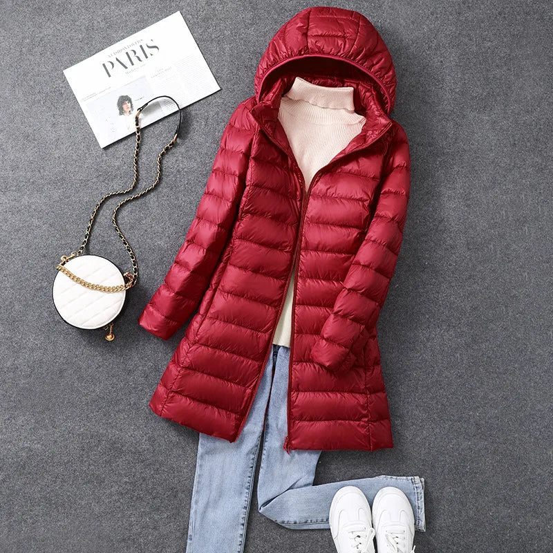 Warm Women's Down Parka Jacket with Removable Hood