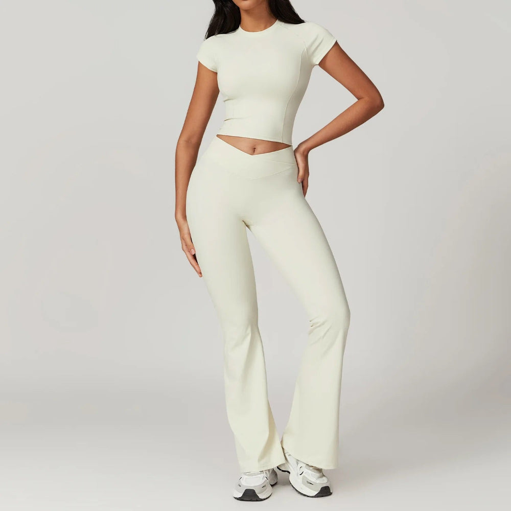 Slim Fit Crop Top And High Waist Flare Leggings Set
