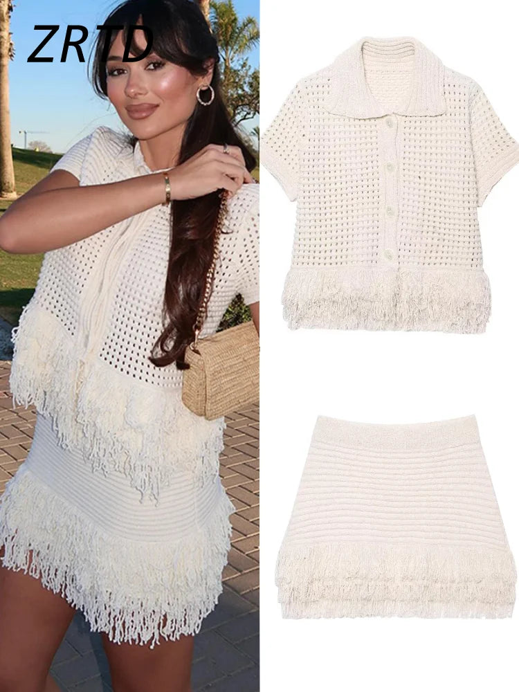 Soft Fringe Knit Sweater Dress Set - OutfitLondon