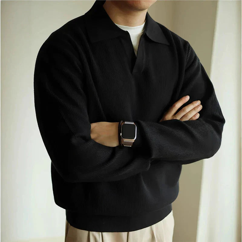 Men's Knit Polo Shirt Open Collar Lightweight Breathable