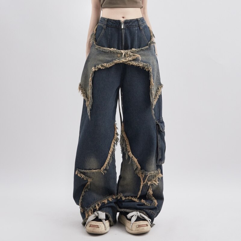 Women's Relaxed Fit Ripped Jeans with Star Pattern - OutfitLondon