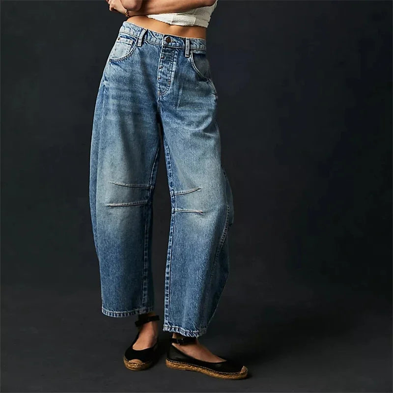 Women's Wide Leg Jeans Breathable Stretch Denim Comfort Blue