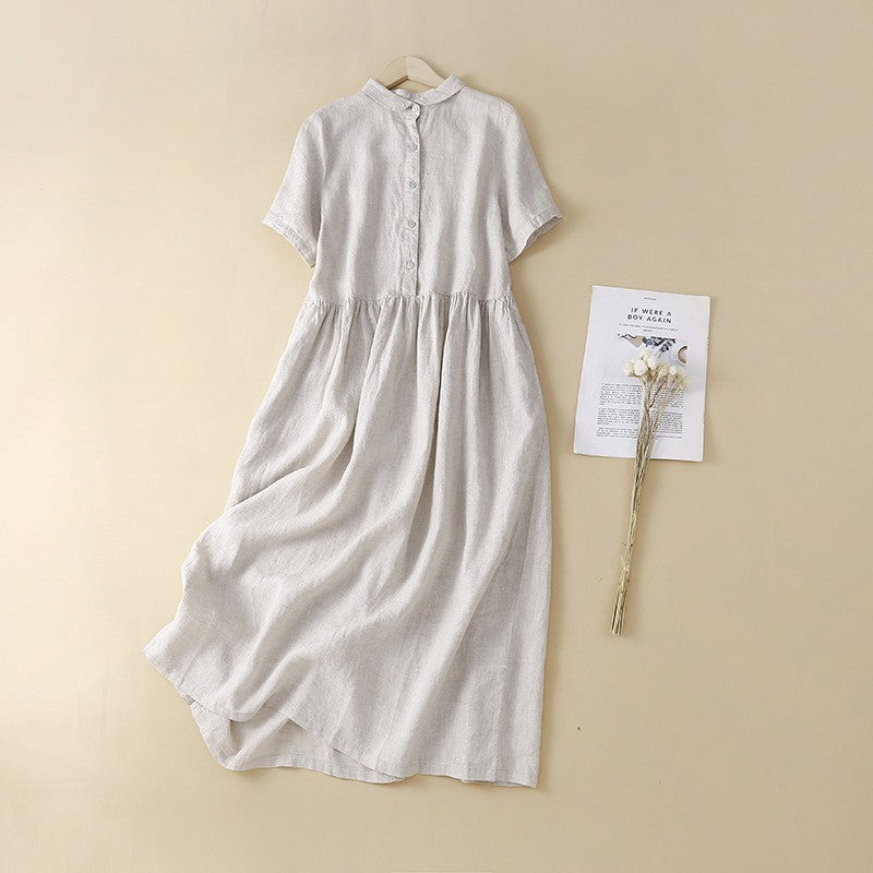 Casual Fit Midi Dress with Collar and Buttons