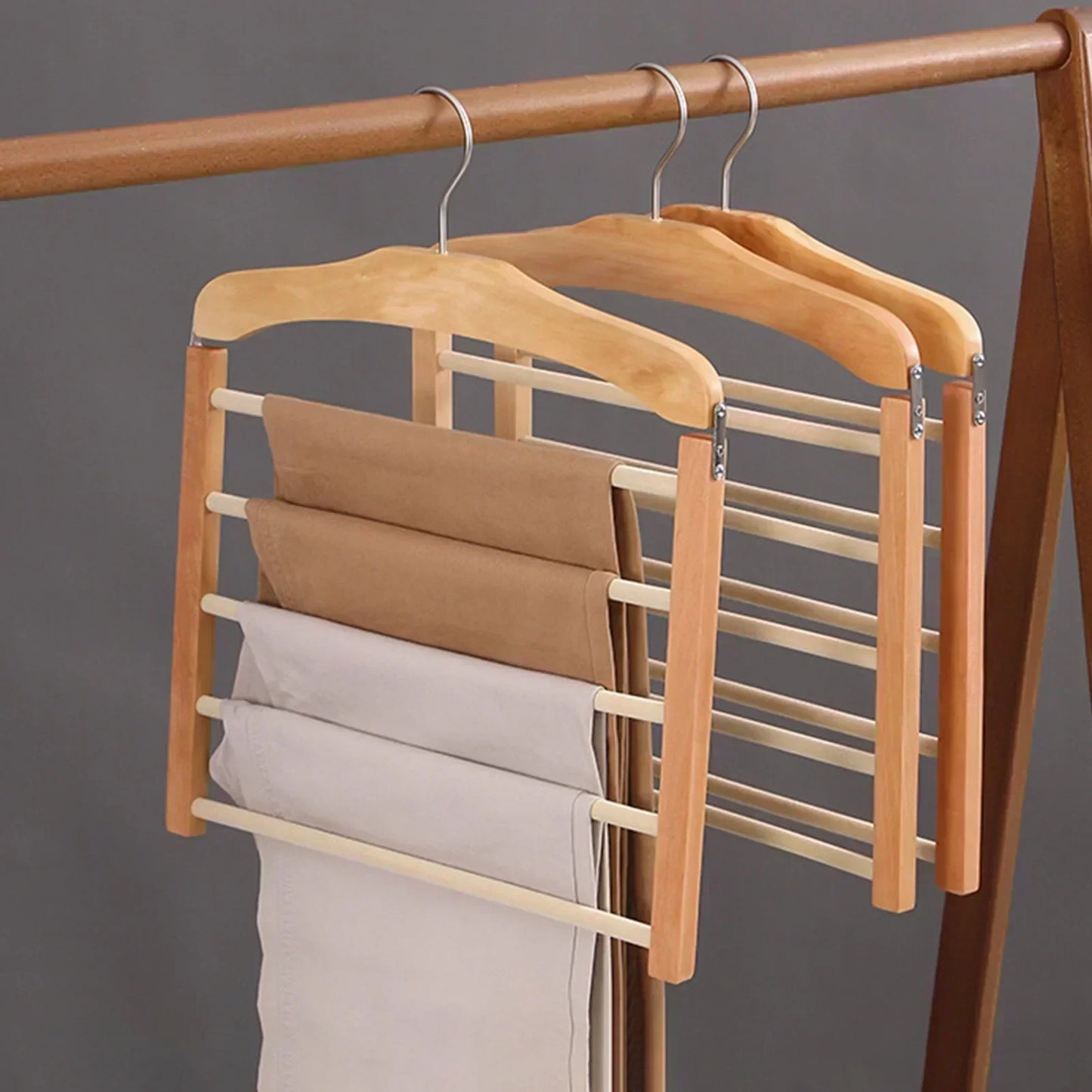 Compact Wooden Closet Storage Hanger Rod