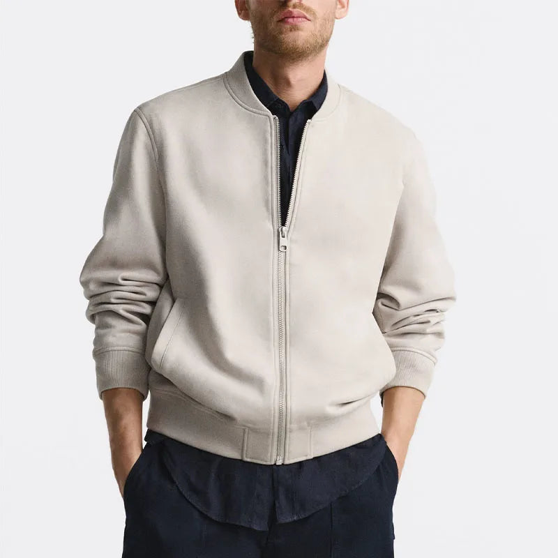 Men's Suede Bomber Jacket Tailored Fit Soft Lining