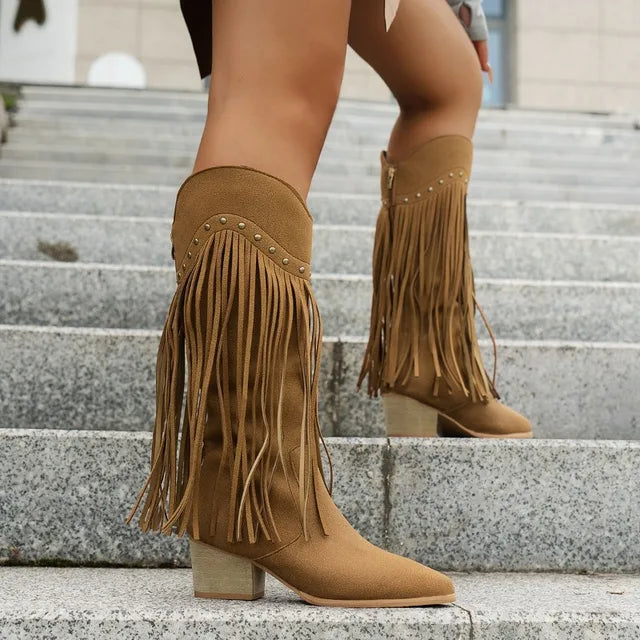 Fashionable Western Fringe Tall Boots