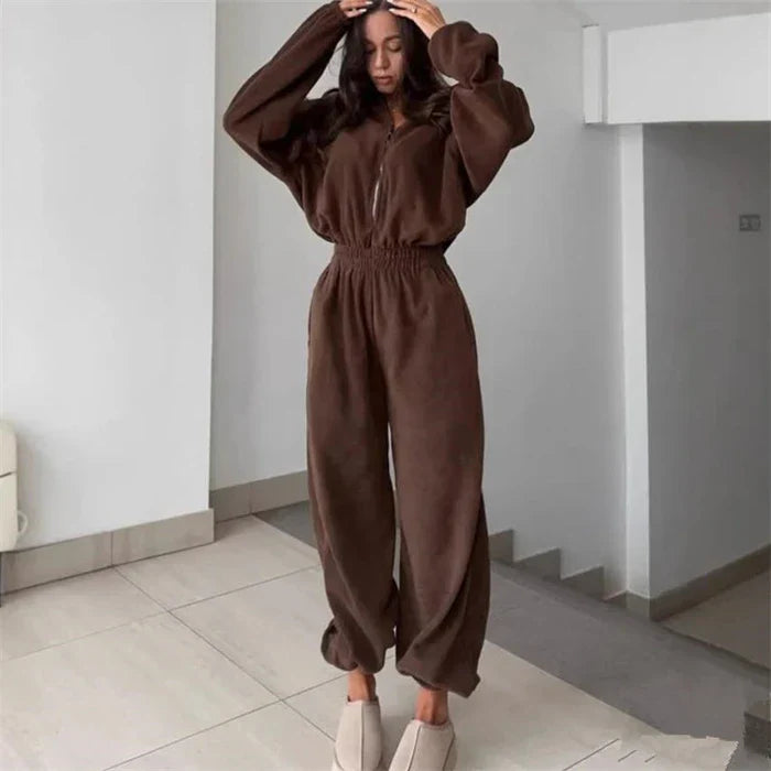 Women's Zipper Hooded Jumpsuit Suit