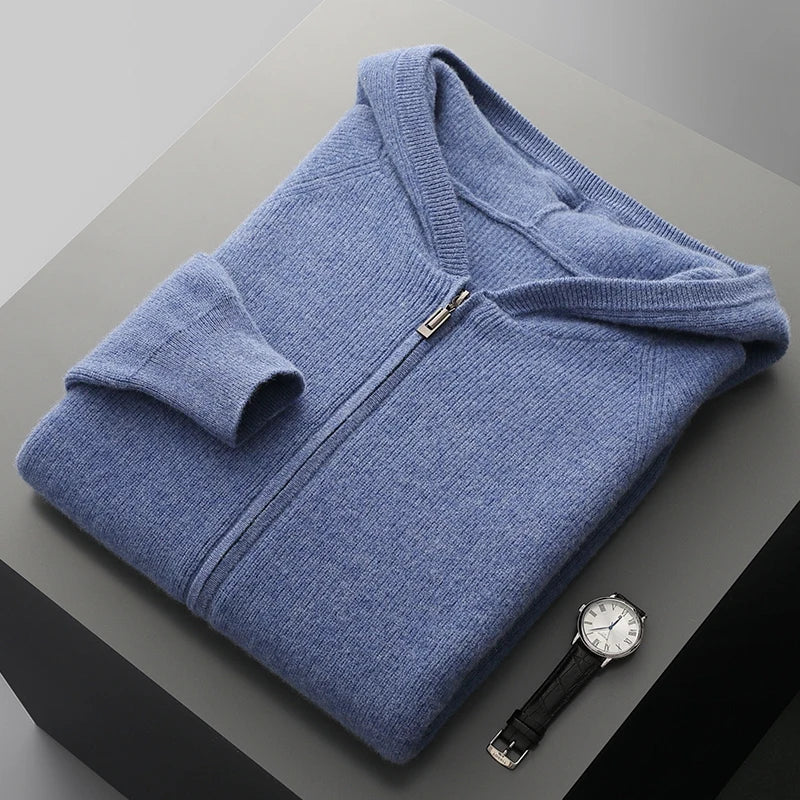 Men's Wool Zip Up Hoodie Thick Heavyweight Knit