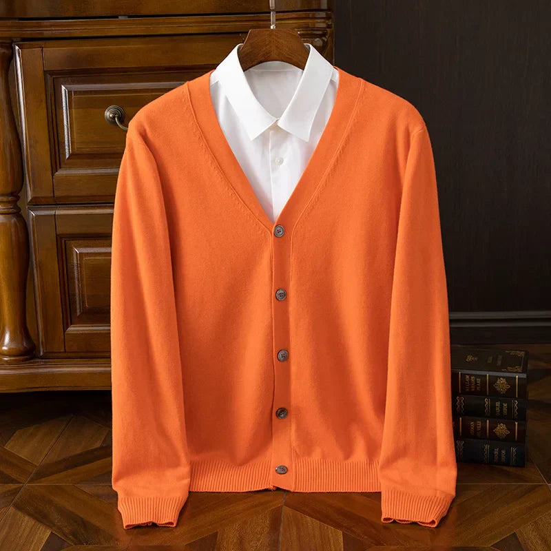 Men's Grey Cashmere Blend Cardigan V Neck Relaxed Fit