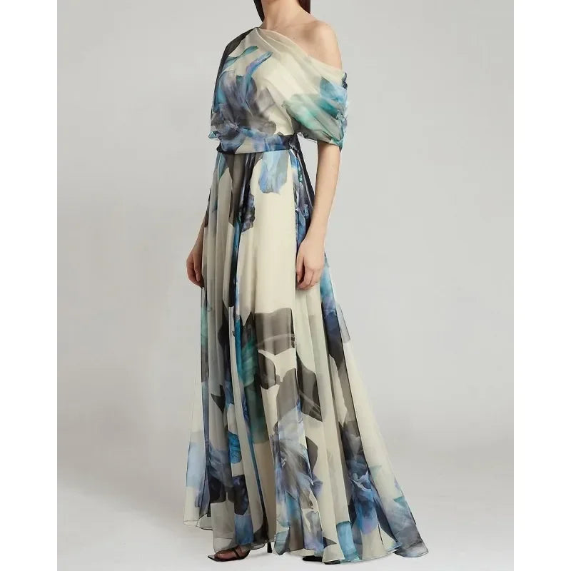 Elegant Flower Print Floor Length Maxi Dress for Women - OutfitLondon