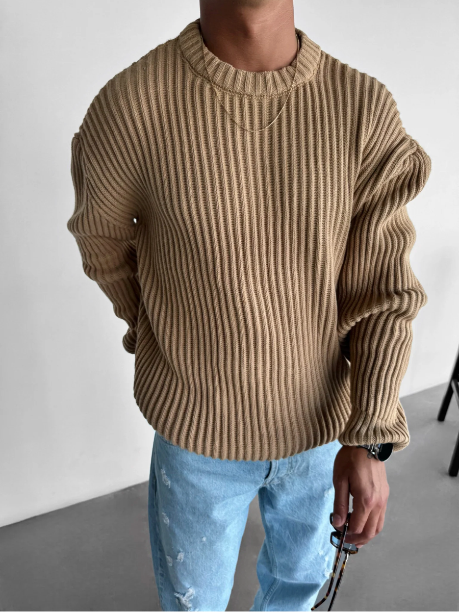 Cozy Thick Knitted Beige Jumper - OutfitLondon