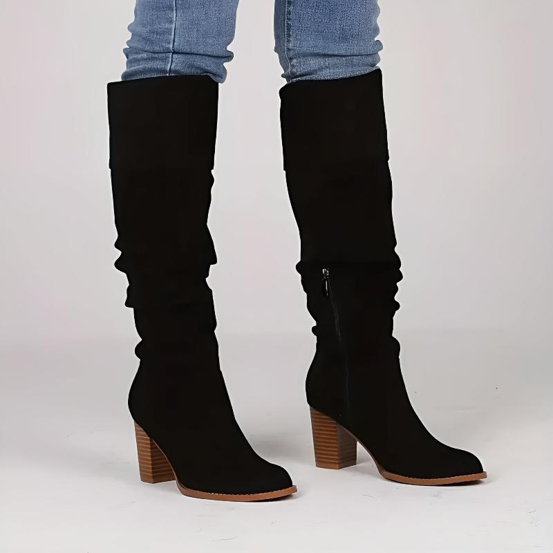 Comfy Tall Block Heel Boots with Side Zipper