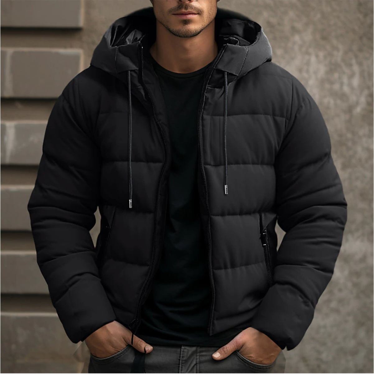 Warm Padded Hooded Mens Coat Jacket