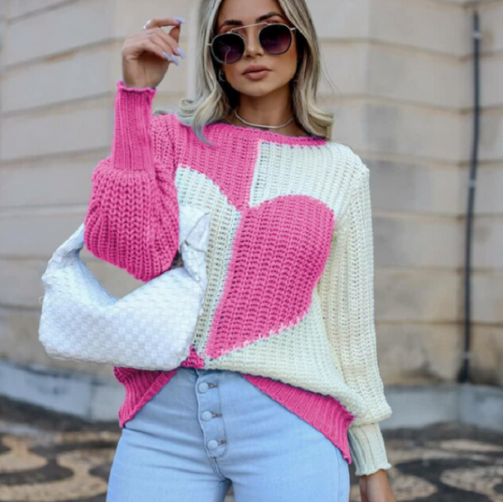 Soft Heart Print Women's Pullover Sweater