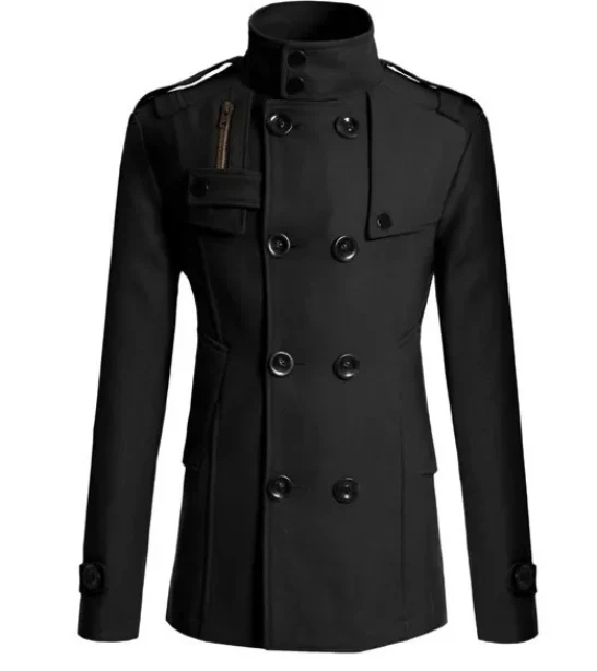 Warm Waterproof Men's Winter Trench Coat with High Collar