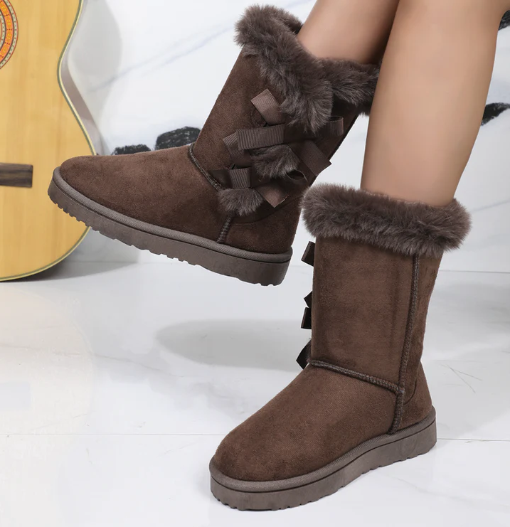 Warm Waterproof Women's Winter Boots with Pink Faux Fur