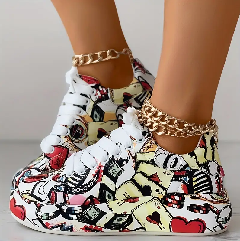Trendy Graffiti Print Women's Sneakers