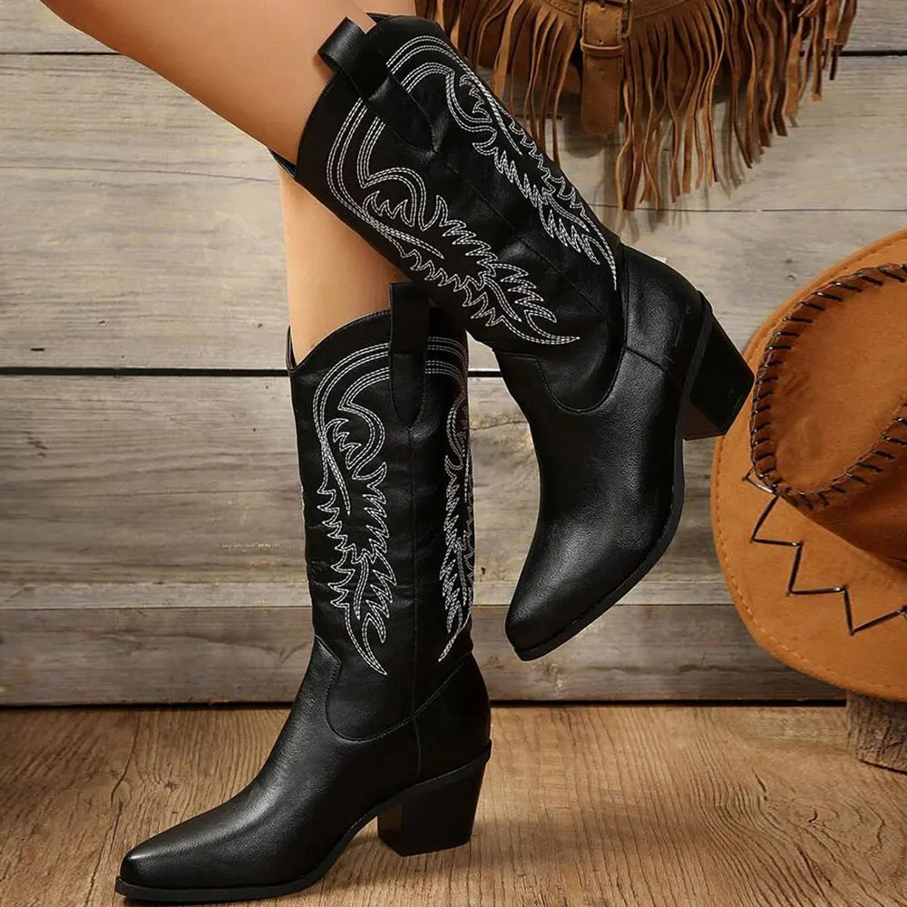 Western Style Mid Heel Ankle Boots for Women