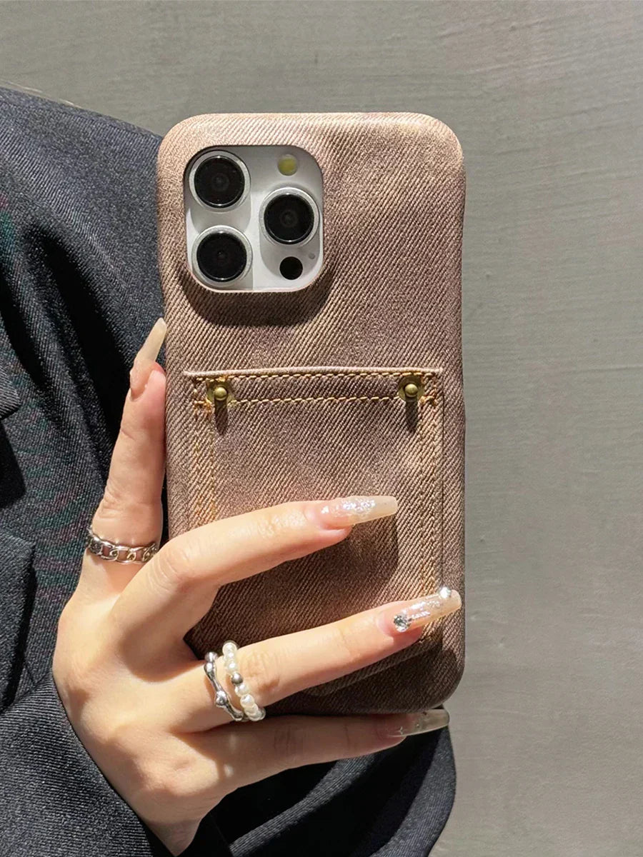 Denim iPhone Case Stitched Pocket Soft Lining Blue