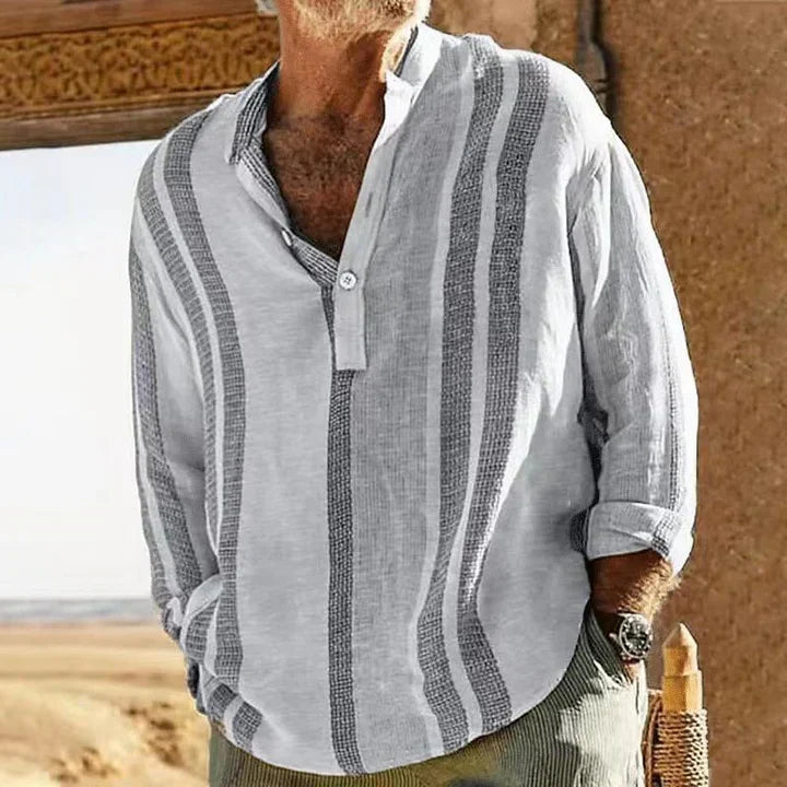 Classic Striped Linen Grandfather Shirt