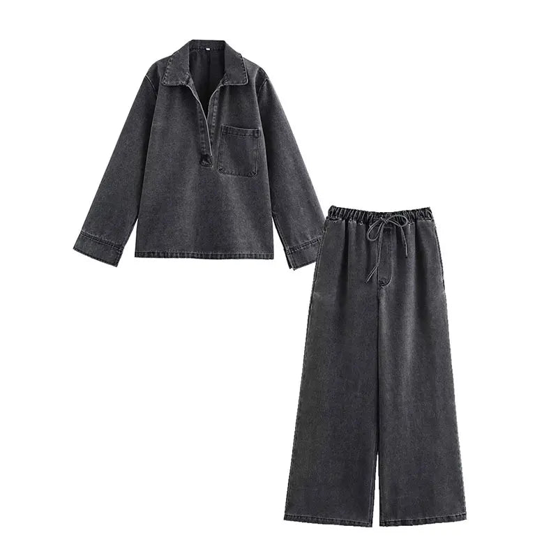 Women's Relaxed Fit Denim 2 Piece Suit