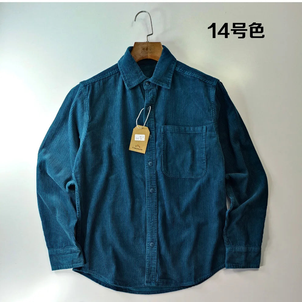 Relaxed Fit Corduroy Button Down Shirt for Men
