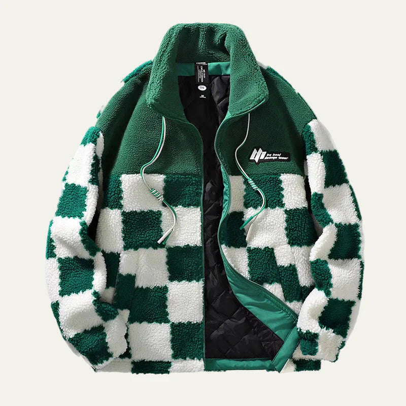 Warm Plaid Quilted Mens Fleece Jacket
