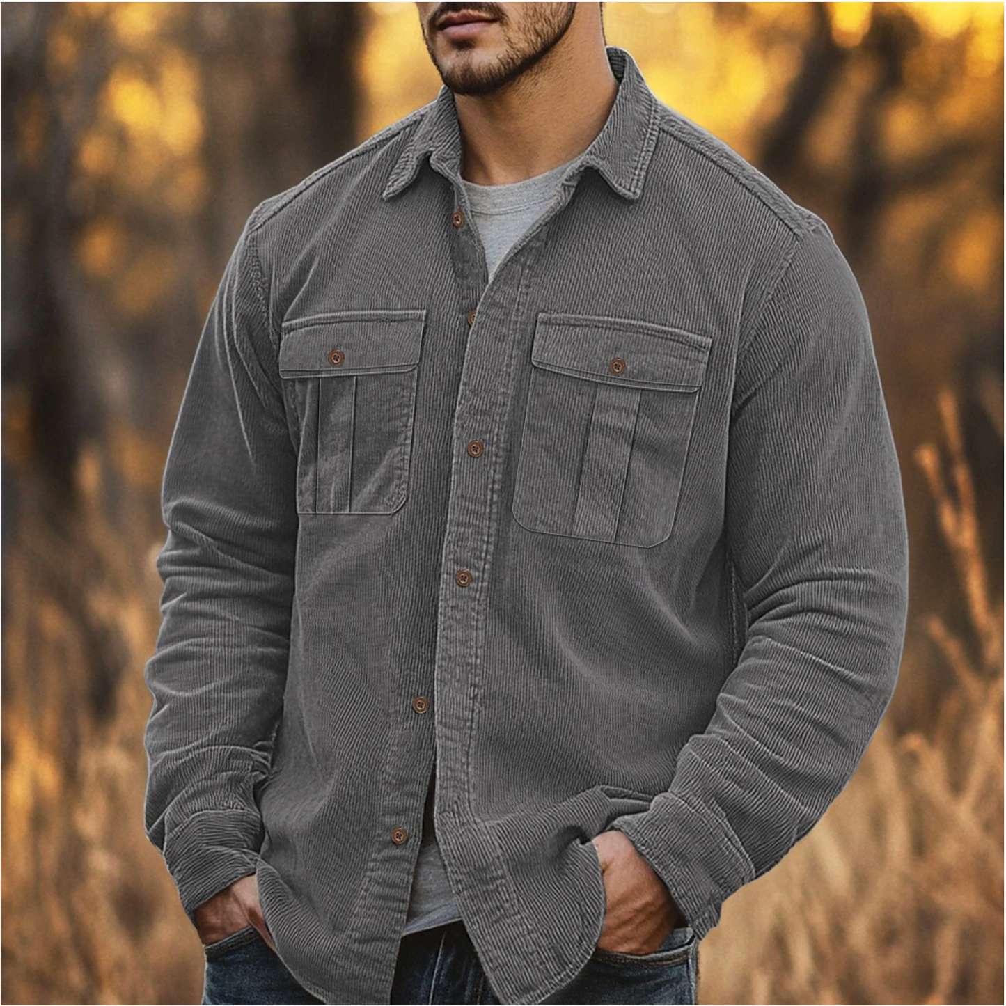 Textured Button Front Casual Shirt