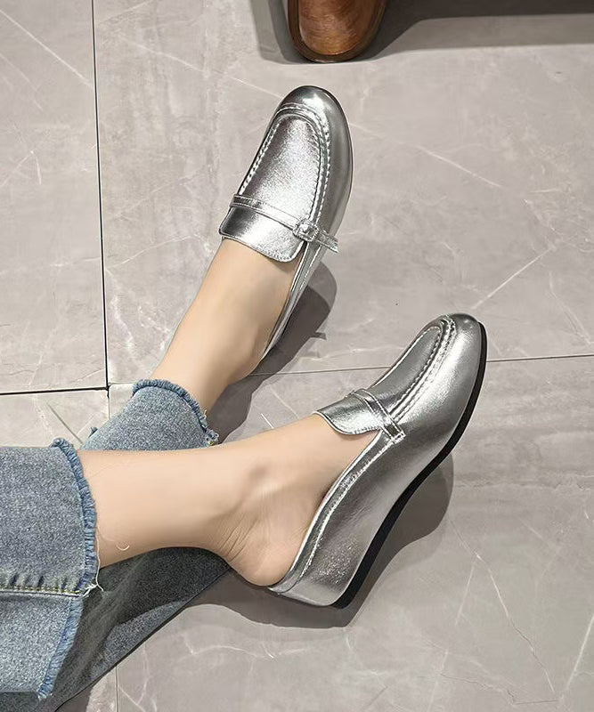 Women's Faux Leather Wedge Sandals Silver Cushioned Insole - OutfitLondon