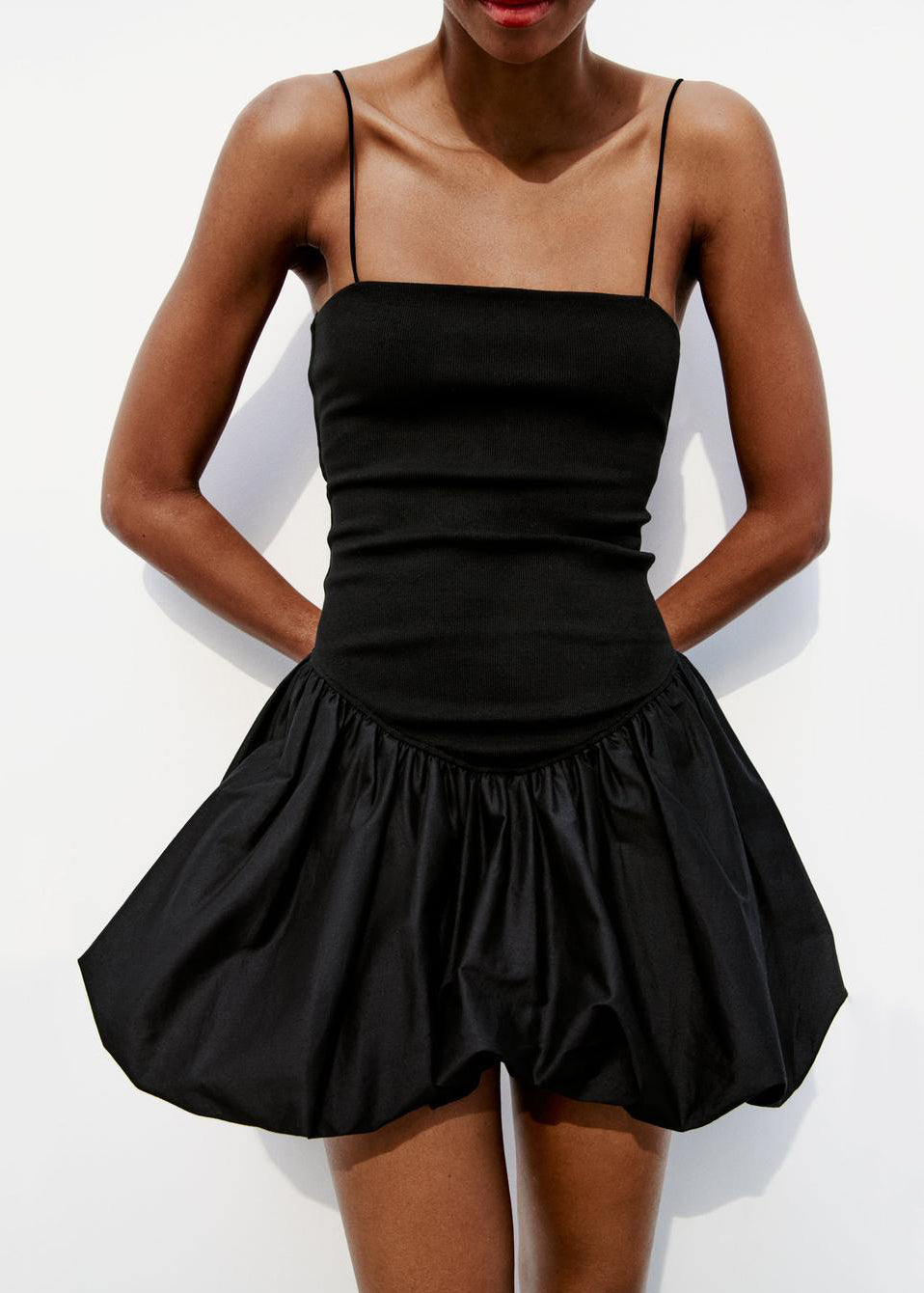 Women's High Waisted Cotton Dress Lightweight Black - OutfitLondon